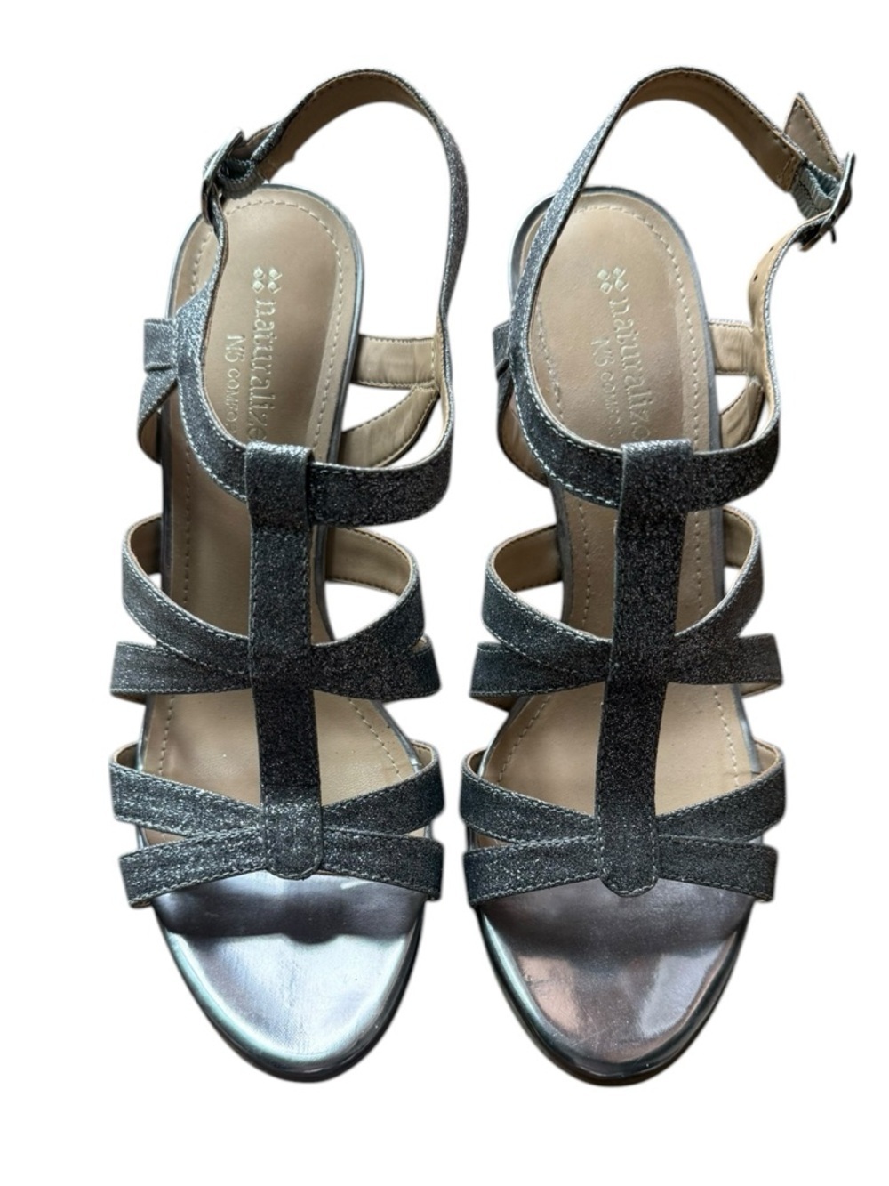 Naturalizer Silver Glitter Strappy Slingback Sandals
